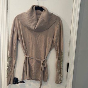 Together Cowl Neck Sweater Beige with lace arm detail s L